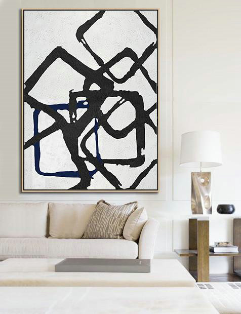 Large Abstract Wall Art,Black And White Geometric Art Minimal Painting On Canvas - Hand Paint Large Art